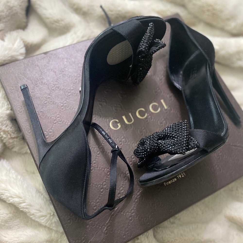 Gucci Satin Crystal Stilettos